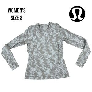 Lululemon Swiftly Tech Long Sleeve 2.0 Women's Size 8 Gray White‎ Top Gym
